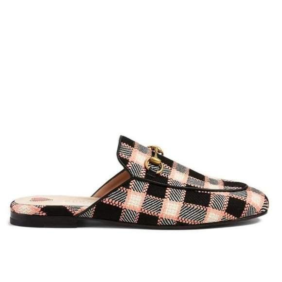 Gucci Princetown Tweed Check Plaid Horsebit Flat Mule Slide Sandals Shoes - Picture 1 of 12